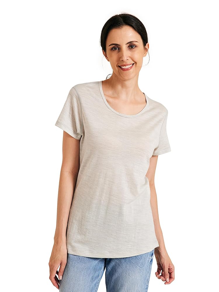 ZSOSBA METARINO 100% Merino Wool T-Shirt Women,Short Sleeve